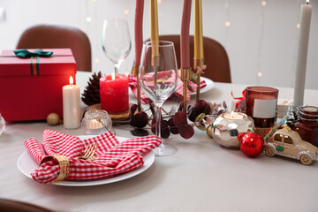 Festive Christmas table setting in room