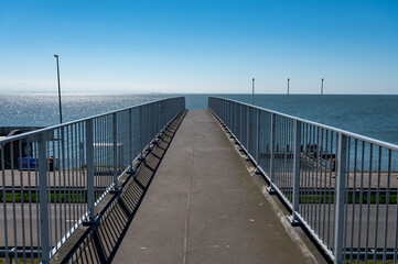 Fototapeta premium View on Afsluidijk, long dam with freeway for protection of Netherlands from North Sea