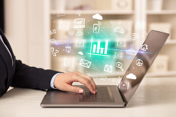 Businessman working on laptop with new business concept