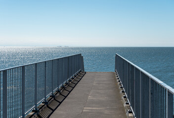 Fototapeta premium View on Afsluidijk, long dam with freeway for protection of Netherlands from North Sea
