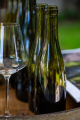 Tasting of dry burgundy white wine made from chardonnay grapes, wine tourisme to Burgundy Cote de Beaune wine region, France