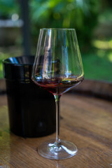 Tasting of dry burgundy red wine made from pinot noir  grapes, wine tourisme to Burgundy Cote de Nuits wine region, France