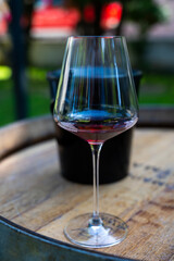 Tasting of dry burgundy red wine made from pinot noir  grapes, wine tourisme to Burgundy Cote de Nuits wine region, France