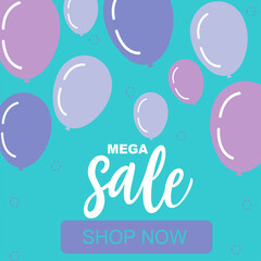 Mega sale discount banner template promotion. One day deal, special offer. Set of flat backgrounds for social media, stories, banners, invitation card, poster, greeting card. Vector illustration