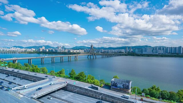 The Han River in Seoul city South Korea and the blue sky on a clear day
