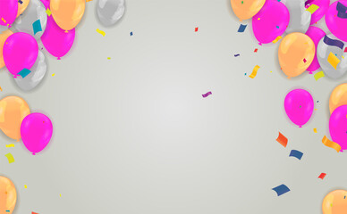 Bright holiday background with .white balloons, flag and confetti. Place for text. Raster version.