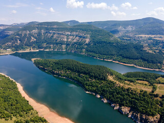 Fototapeta na wymiar Aerial view of Arda River meander at Kardzhali Reservoir, Bulgaria