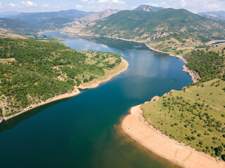Aerial view of Arda River meander at Kardzhali Reservoir, Bulgaria