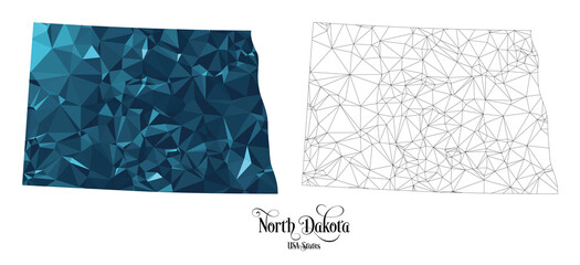 Low Poly Map of North Dakota State (USA). Polygonal Shape Vector Illustration.