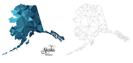Low Poly Map of Alaska State (USA). Polygonal Shape Vector Illustration.