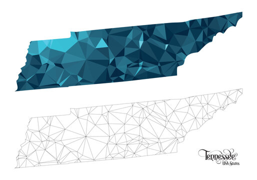 Low Poly Map of Tennessee State (USA). Polygonal Shape Vector Illustration.