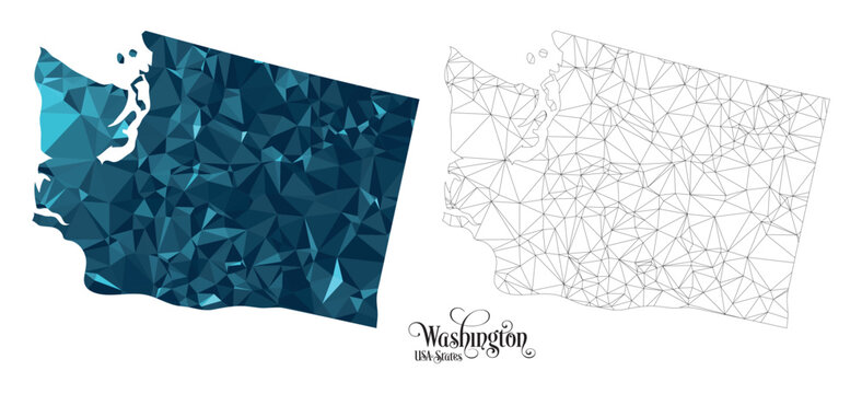 Low Poly Map of Washington State (USA). Polygonal Shape Vector Illustration.