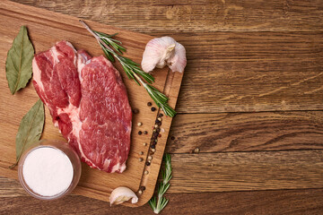 meat fresh product ingredients cooking kitchen wooden table