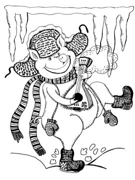 Graphic hand-drawn drawing on the theme: Playing a traditional folk instrument, a 