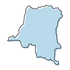 Stylized simple outline map of Democratic Republic of the Congo icon. Blue sketch map of Democratic Republic of the Congo  illustration