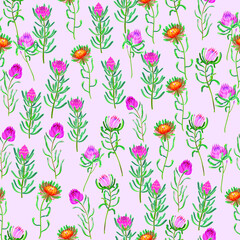 Protea flowers, seamless exotic pattern. Floral wrapping paper or fabric. Vector print.