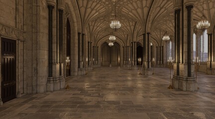 Fantasy medieval great hall in the castle 3d illustration © max79im