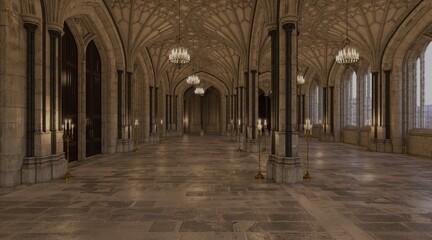 Fantasy medieval great hall in the castle 3d illustration © max79im