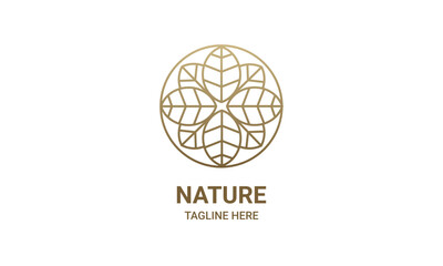 Tropical plant logo. Round emblem leaves in linear style