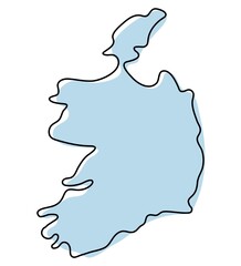 Stylized simple outline map of Ireland icon. Blue sketch map of Ireland  illustration