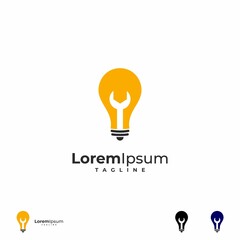 repair idea logo design. light bulb with wrench logo icon template
