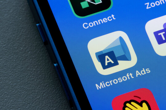 Portland, OR, USA - Dec 9, 2021: Microsoft Advertising app icon is seen on an iPhone. 