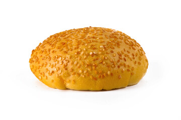 hamburger buns sprinkled with sesame seeds, isolated on a white background