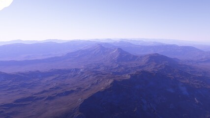 Fototapeta premium beautiful view from an exoplanet, a view from an alien planet, a computer-generated surface, a fantastic view of an unknown world, a fantasy world 3D render