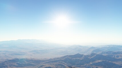 beautiful view from an exoplanet, a view from an alien planet, a computer-generated surface, a fantastic view of an unknown world, a fantasy world 3D render