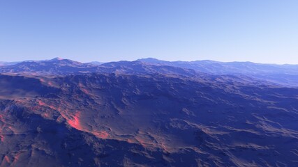 beautiful view from an exoplanet, a view from an alien planet, a computer-generated surface, a fantastic view of an unknown world, a fantasy world 3D render