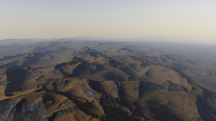beautiful view from an exoplanet, a view from an alien planet, a computer-generated surface, a fantastic view of an unknown world, a fantasy world 3D render