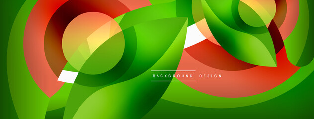 Abstract background with color geometric shapes. Beautiful minimal backdrop with round shapes circles and lines. Geometrical design. Vector illustration