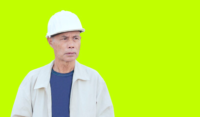 Asian elderly man on green background