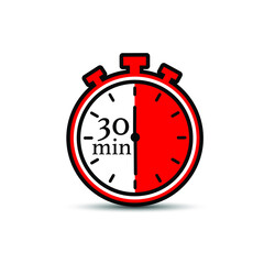 The 30 minutes, stopwatch vector icon. Stopwatch icon in flat style on a white background. Vector stock illustration.