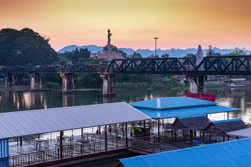 Panorama views of Bridge on River Kwai Kanchanaburi Thailand where British and Australian prisoners of war where held by the Japanese.