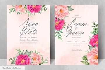 Beautiful Watercolor Floral Wedding Invitation Set with Hand Drawn Peony and Leaves