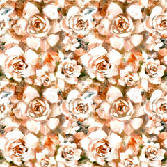 White roses Monochromatic seamless floral pattern