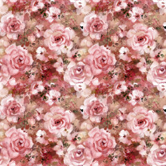 Obraz na płótnie Canvas Morning in the rose garden Blurred floral seamless pattern of delicate white roses