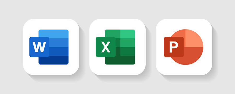 Set mobile app logos of Microsot word, excel, and powerpoint for mobile phone