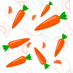 illustration background with carrots and slices, food, vegetables, vector