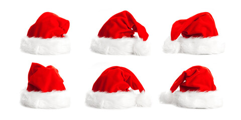 Set of Santa hats. Isolated on white background.