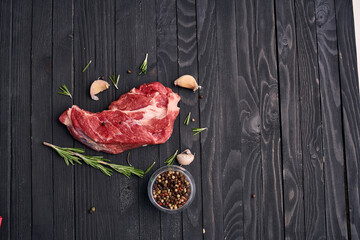 meat beef rosemary steak ingredients wooden table