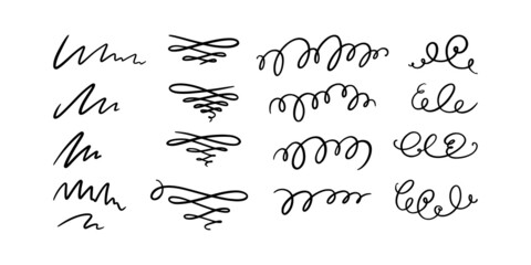 Squiggle and swirl lines. Set of hand drawn calligraphic swirls. Vector illustration in doodle style - obrazy, fototapety, plakaty