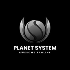 Vector Logo Illustration Planet System Gradient Colorful Style.