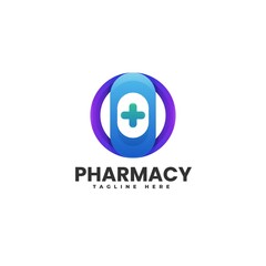 Vector Logo Illustration Pharmacy Gradient Colorful Style.