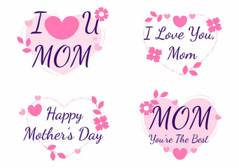 Fototapeta na wymiar Happy Mother Day with Beautiful Blossom Flowers and Calligraphy Text Which is Commemorated on December 22 for Greeting Card or Poster Flat Design Illustration
