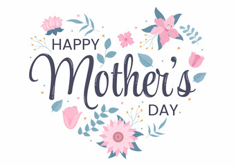 Happy Mother Day with Beautiful Blossom Flowers and Calligraphy Text Which is Commemorated on December 22 for Greeting Card or Poster Flat Design Illustration