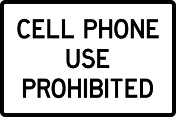 Cell phone use prohibited sign. Black on white background. Traffic signs and symbols.