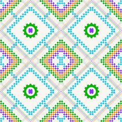 Vector ethnic fabric oriental pattern traditional. Design quadrilateral geometric seamless ethnic. Use for background, carpet, wallpaper, clothing, wrapping, batik, fabric, vector illustration, sewing