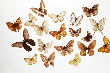 Various butterfly specimens on a white background © mnimage